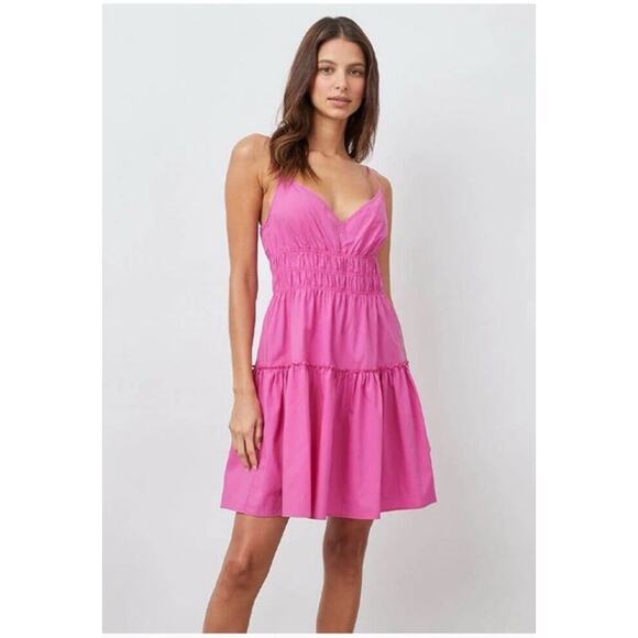 Rails Carmen V Neck Tiered Tank Dress Pink (azalea) size medium Retail $198 - Picture 1 of 9